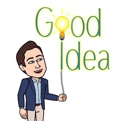 Cartoon Image of Eric Lofholm, holding a lightbulb on a string that says Good Idea! A fun graphic...